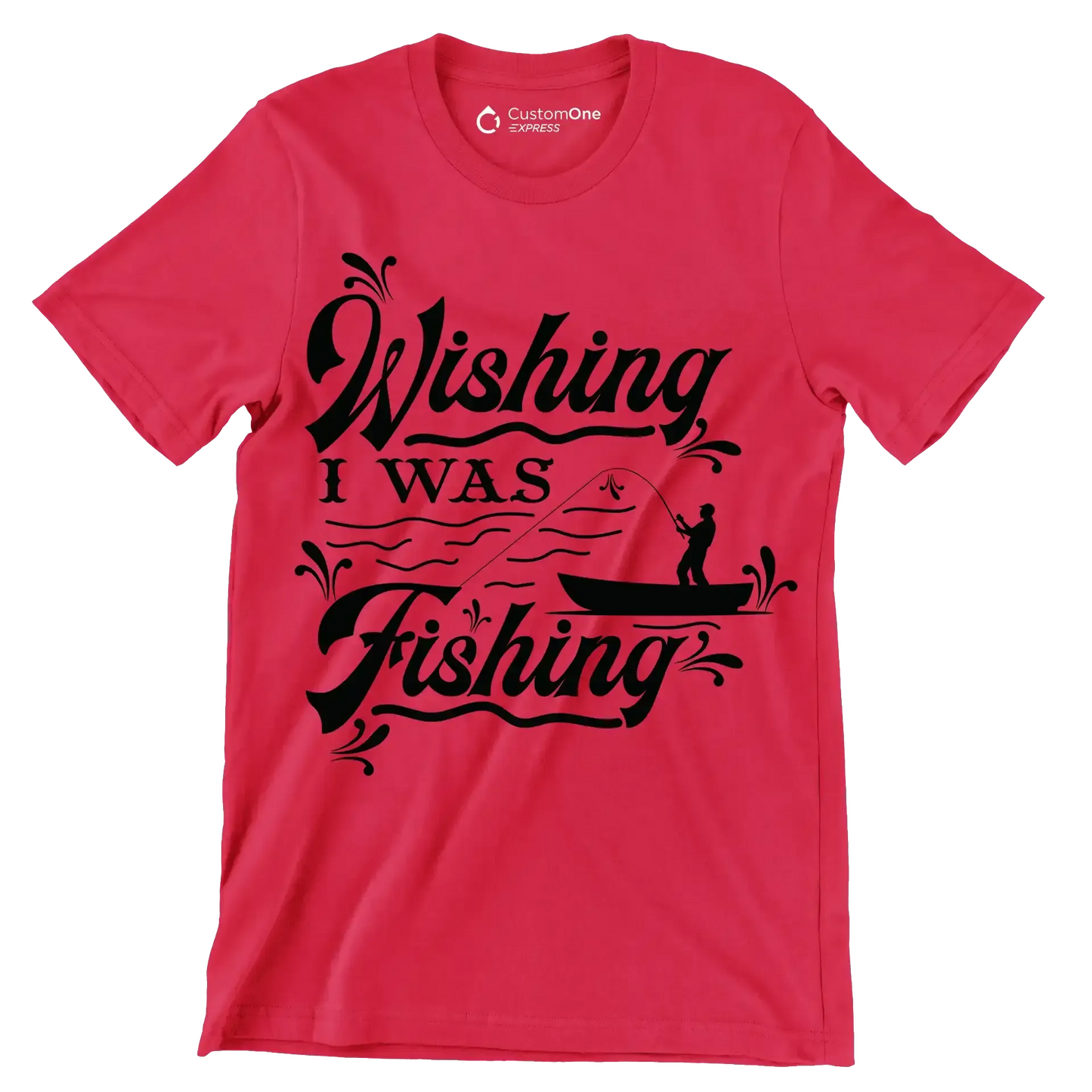Wishing I was fishing - Fishing Themed T-Shirt-Red-S-Custom One Express