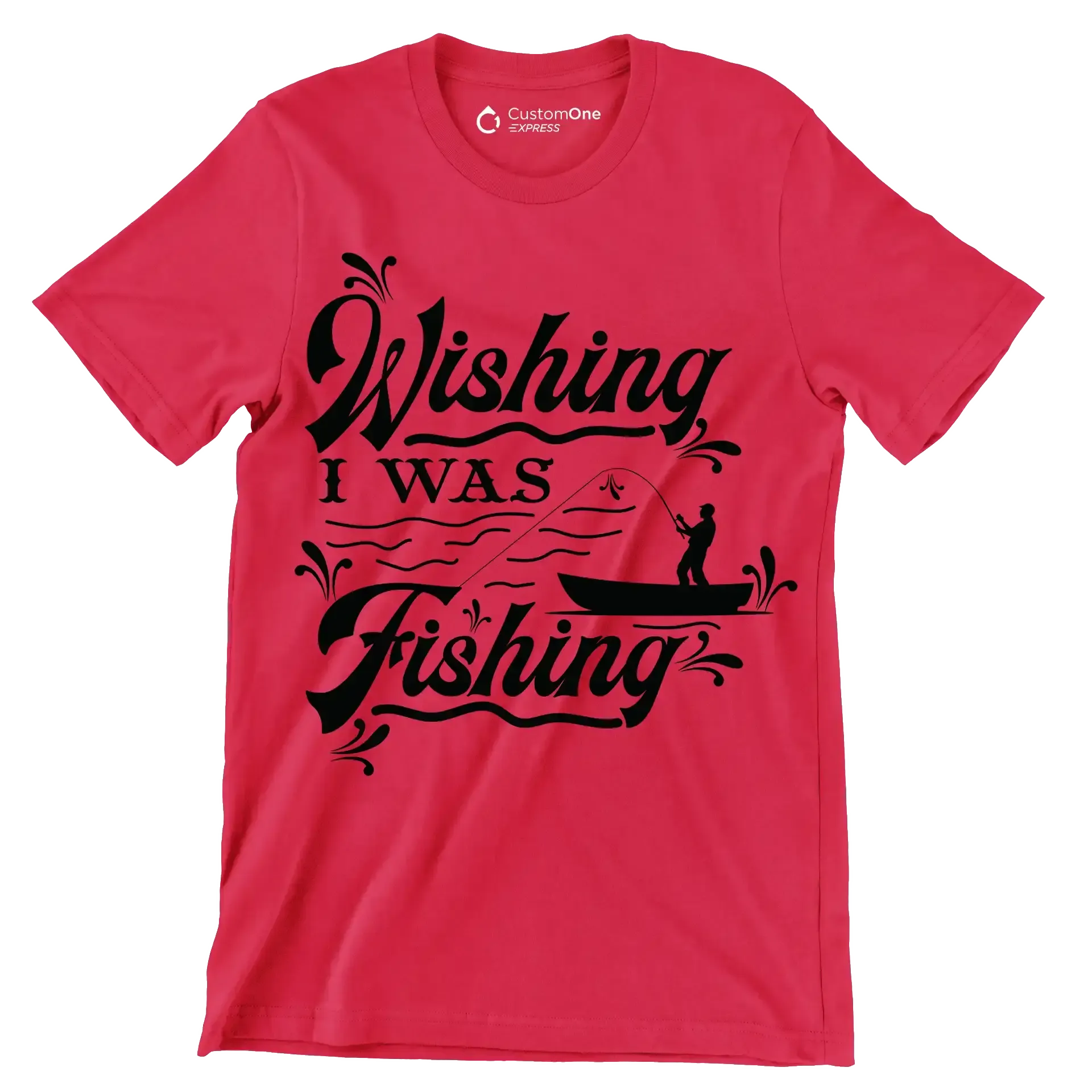 Wishing I was fishing - Fishing Themed T-Shirt-Red-S-Custom One Express