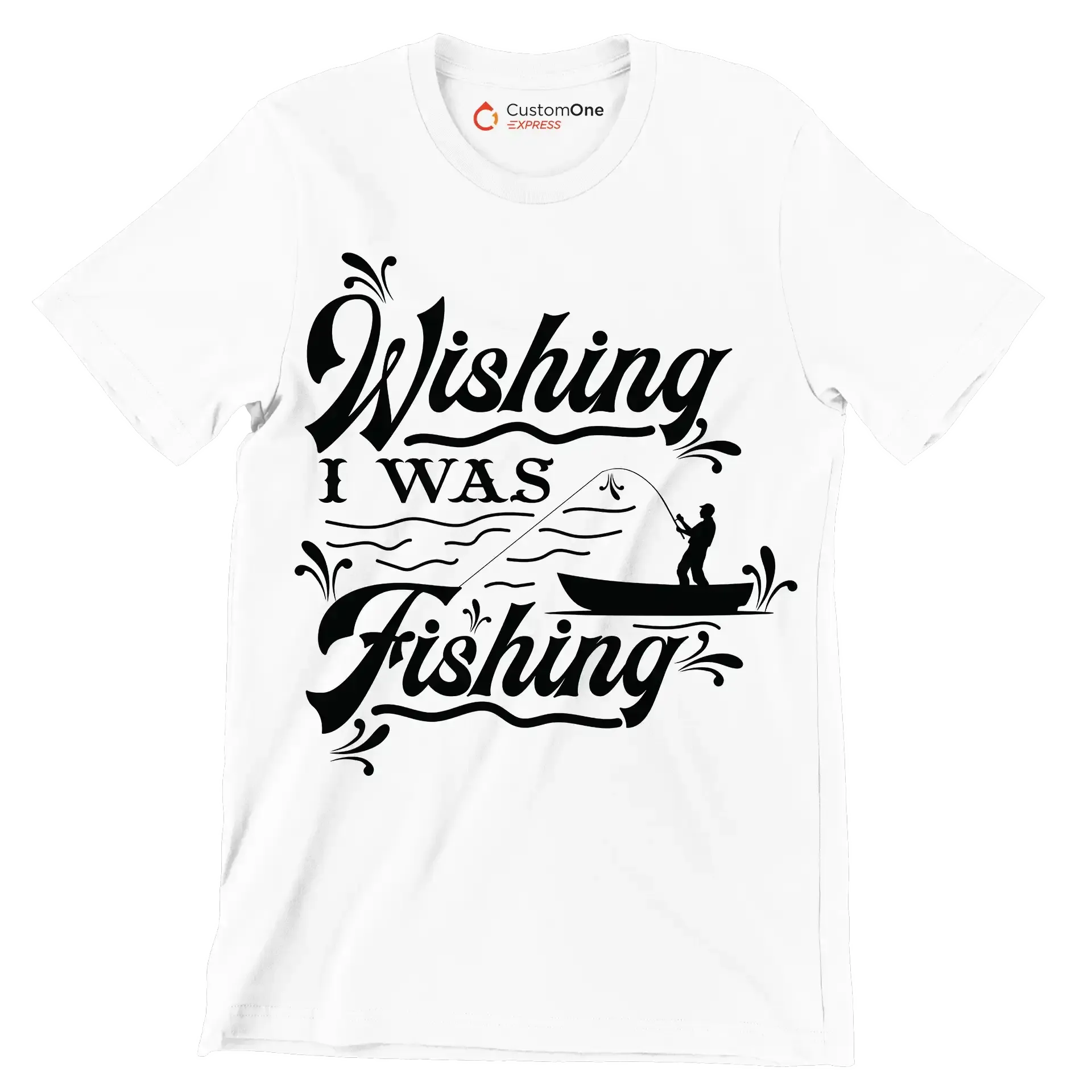 Wishing I was fishing - Fishing Themed T-Shirt-White-S-Custom One Express