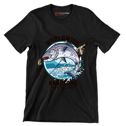 Worldwide handsome bait & tackle shop - Fishing Themed T-Shirt-Black-S-Custom One Express