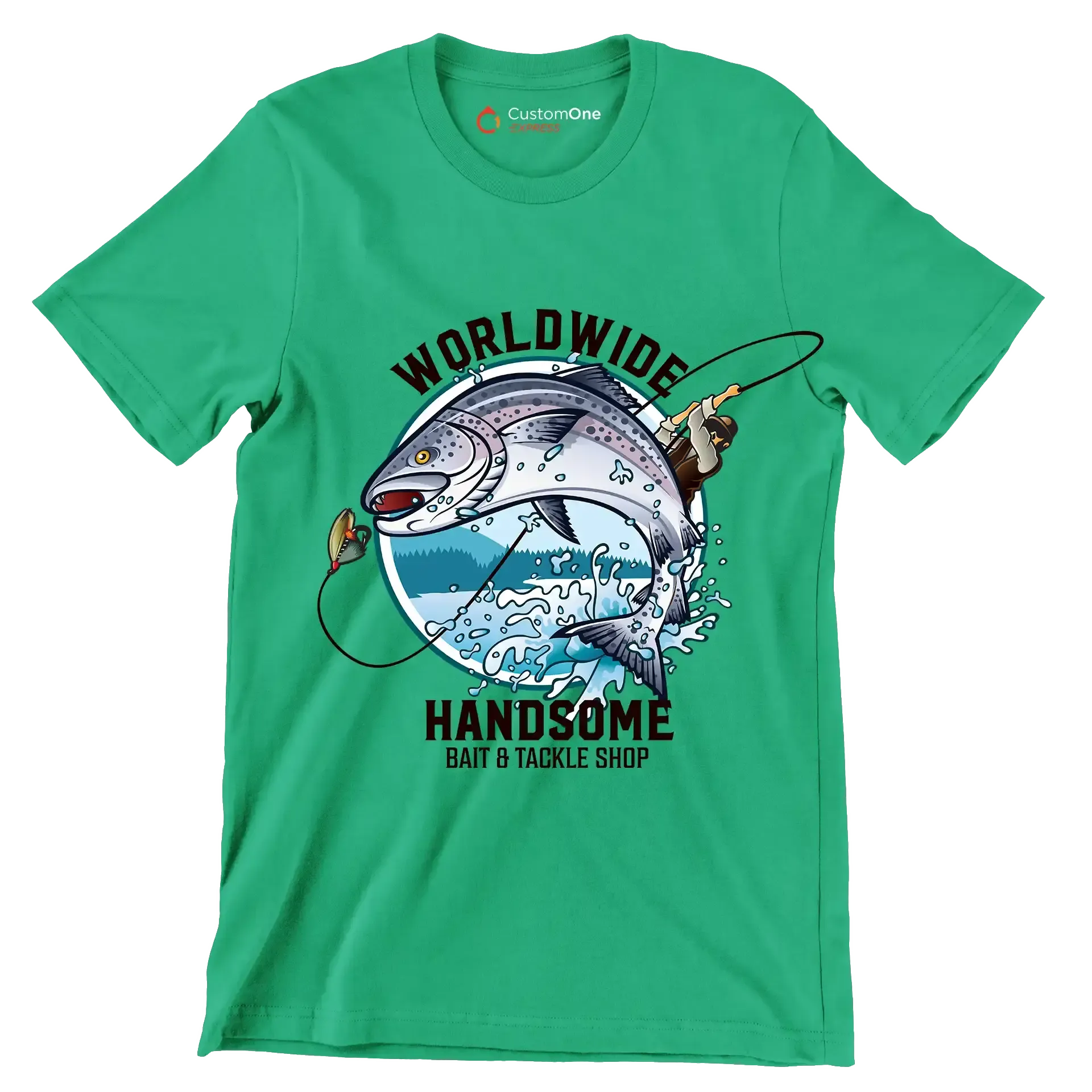 Worldwide handsome bait & tackle shop - Fishing Themed T-Shirt-Green-S-Custom One Express