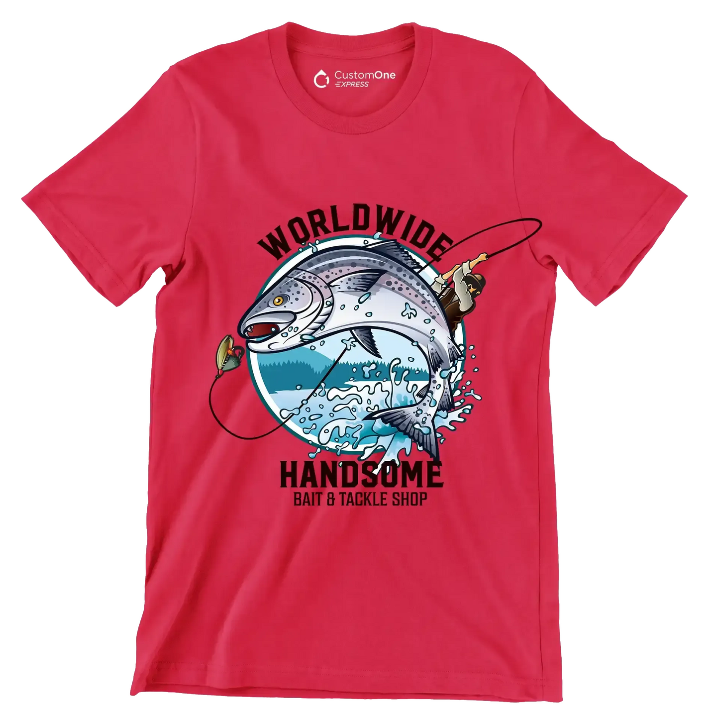 Worldwide handsome bait & tackle shop - Fishing Themed T-Shirt-Red-S-Custom One Express