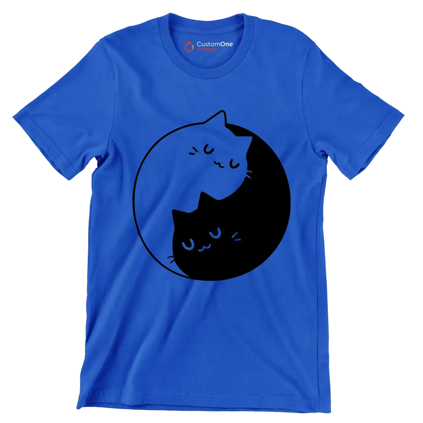 Yin Yang Feline Harmony - Cat Themed T-Shirt-Blue-S-Custom One Express
