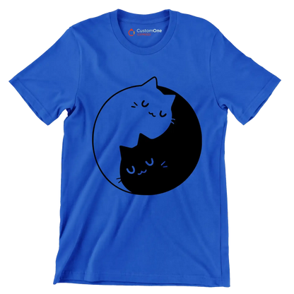 Yin Yang Feline Harmony - Cat Themed T-Shirt-Blue-S-Custom One Express