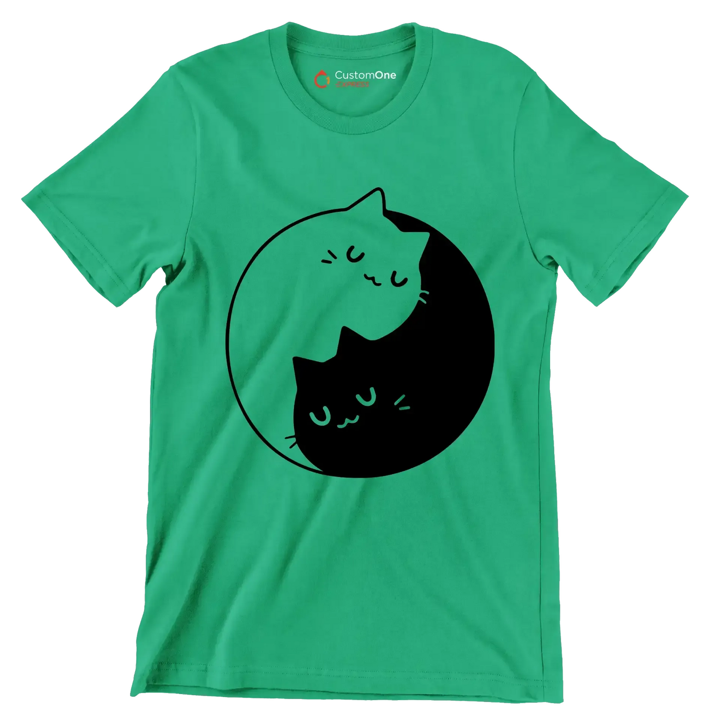 Yin Yang Feline Harmony - Cat Themed T-Shirt-Green-S-Custom One Express