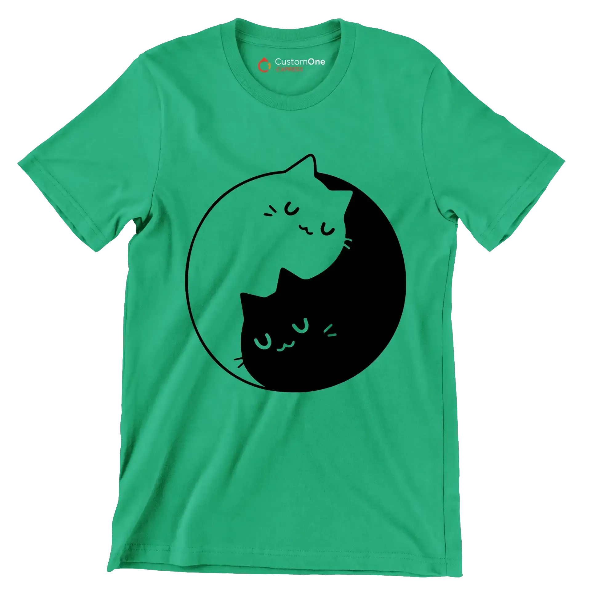 Yin Yang Feline Harmony - Cat Themed T-Shirt-Green-S-Custom One Express