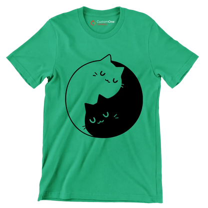 Yin Yang Feline Harmony - Cat Themed T-Shirt-Green-S-Custom One Express
