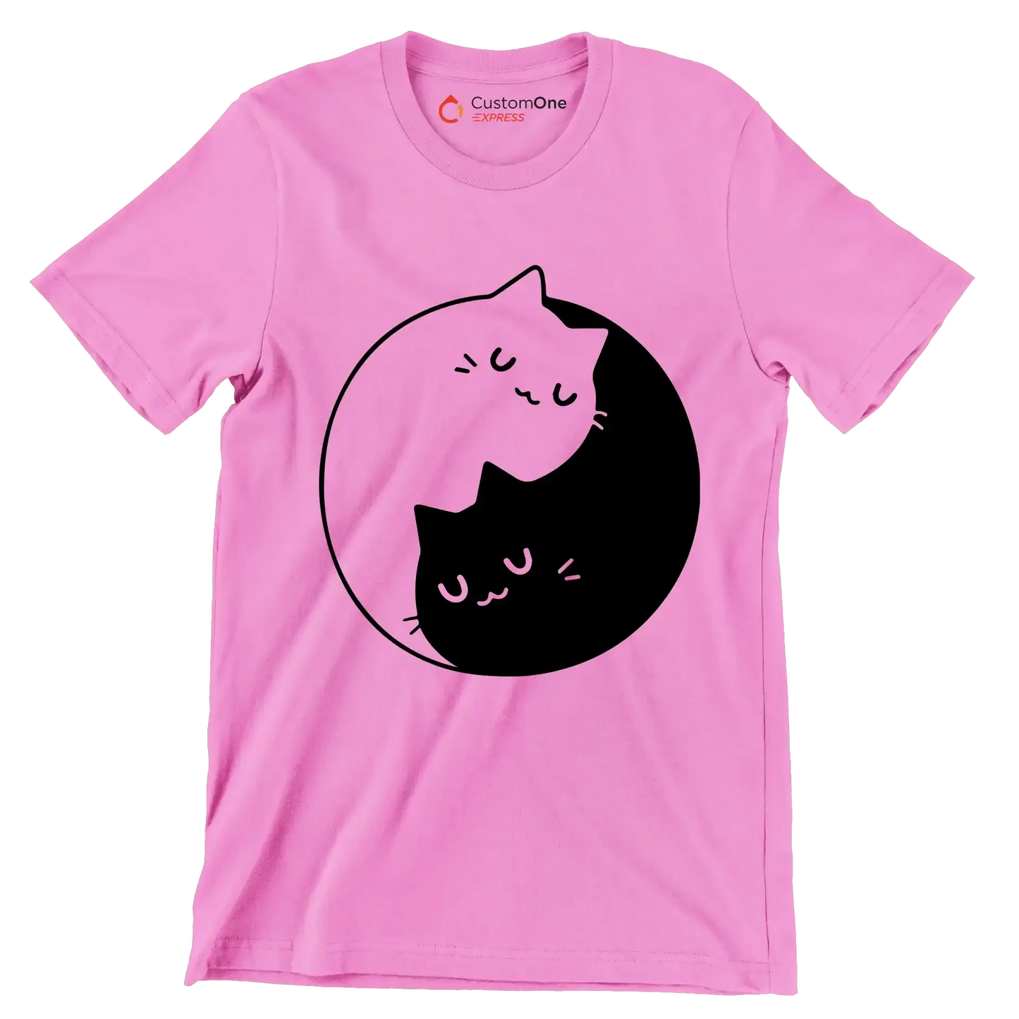 Yin Yang Feline Harmony - Cat Themed T-Shirt-Pink-S-Custom One Express