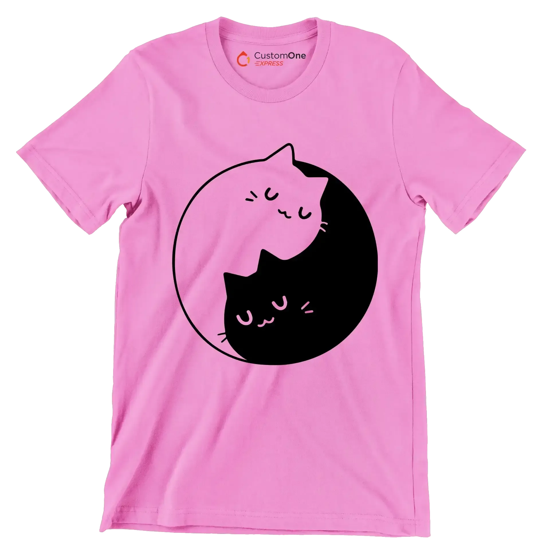Yin Yang Feline Harmony - Cat Themed T-Shirt-Pink-S-Custom One Express