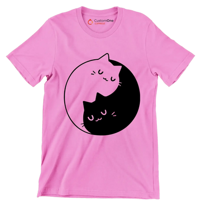 Yin Yang Feline Harmony - Cat Themed T-Shirt-Pink-S-Custom One Express