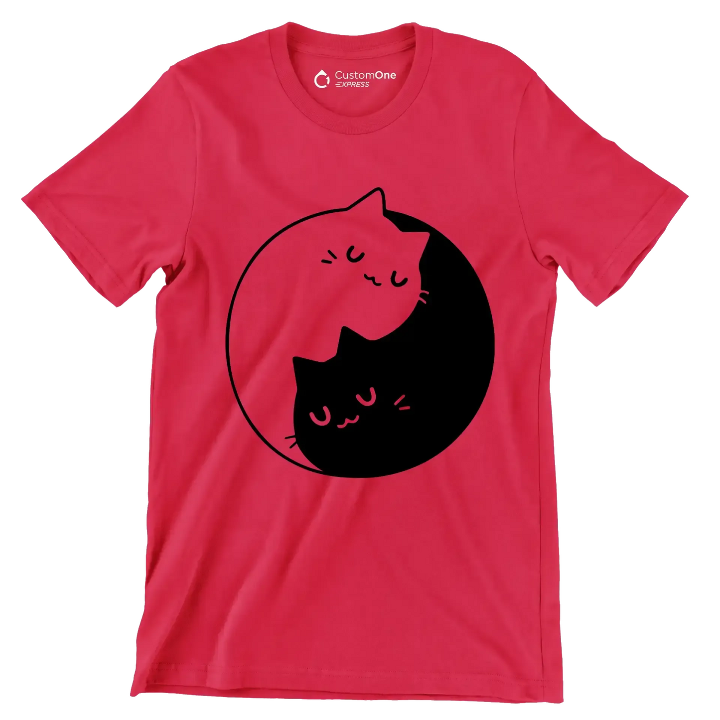 Yin Yang Feline Harmony - Cat Themed T-Shirt-Red-S-Custom One Express