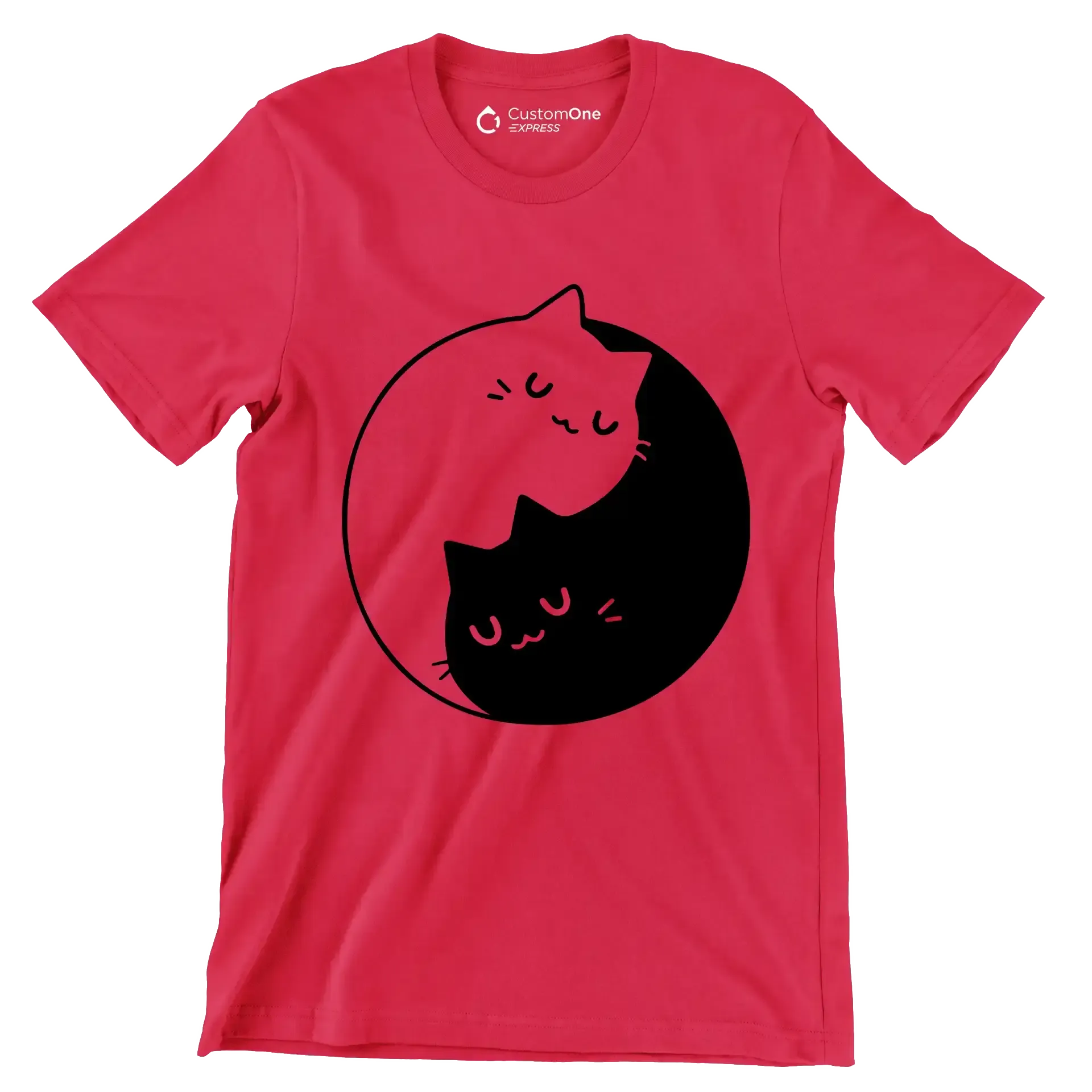 Yin Yang Feline Harmony - Cat Themed T-Shirt-Red-S-Custom One Express