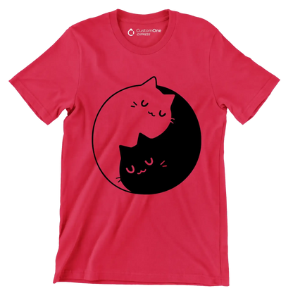 Yin Yang Feline Harmony - Cat Themed T-Shirt-Red-S-Custom One Express
