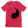 Yin Yang Feline Harmony - Cat Themed T-Shirt-Red-S-Custom One Express