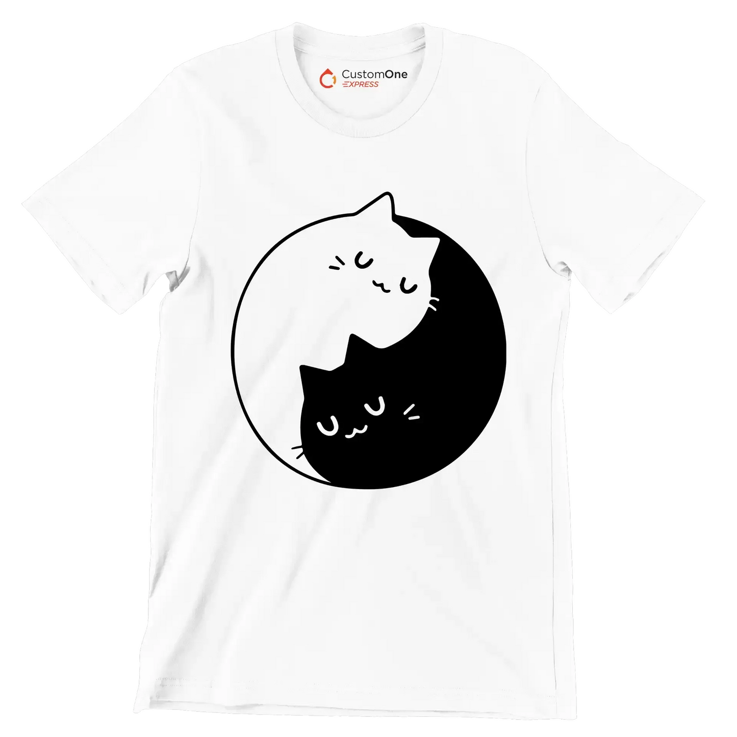 Yin Yang Feline Harmony - Cat Themed T-Shirt-White-S-Custom One Express