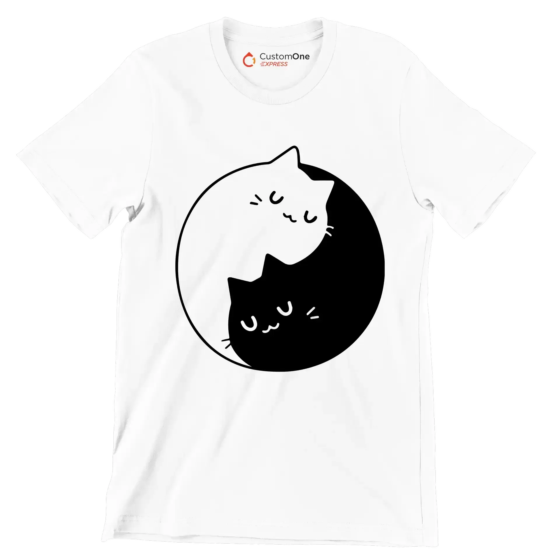 Yin Yang Feline Harmony - Cat Themed T-Shirt-White-S-Custom One Express