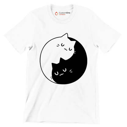 Yin Yang Feline Harmony - Cat Themed T-Shirt-White-S-Custom One Express