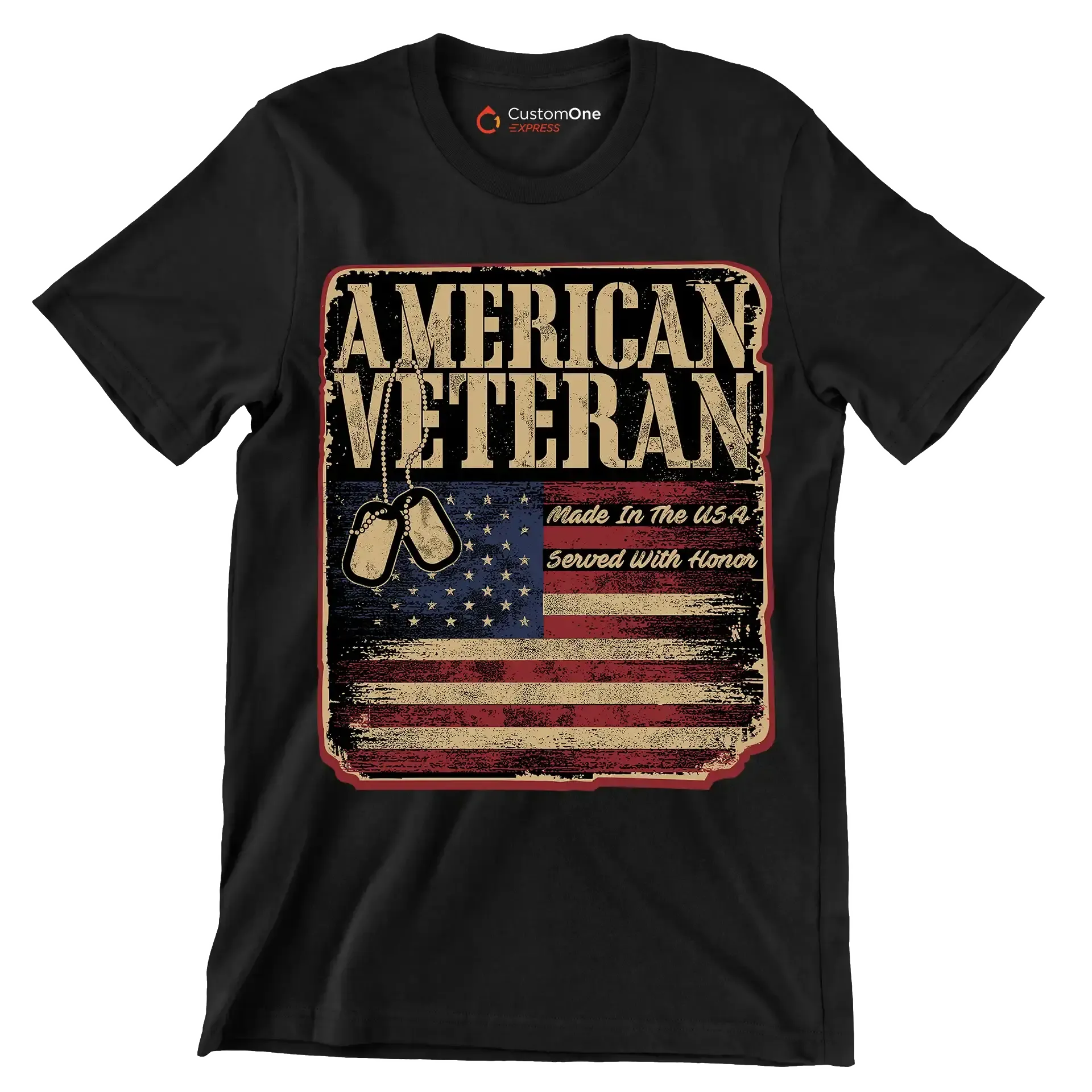 american veteran made in the usa served with honor - Veterans Themed T-Shirt-Black-S-Custom One Express