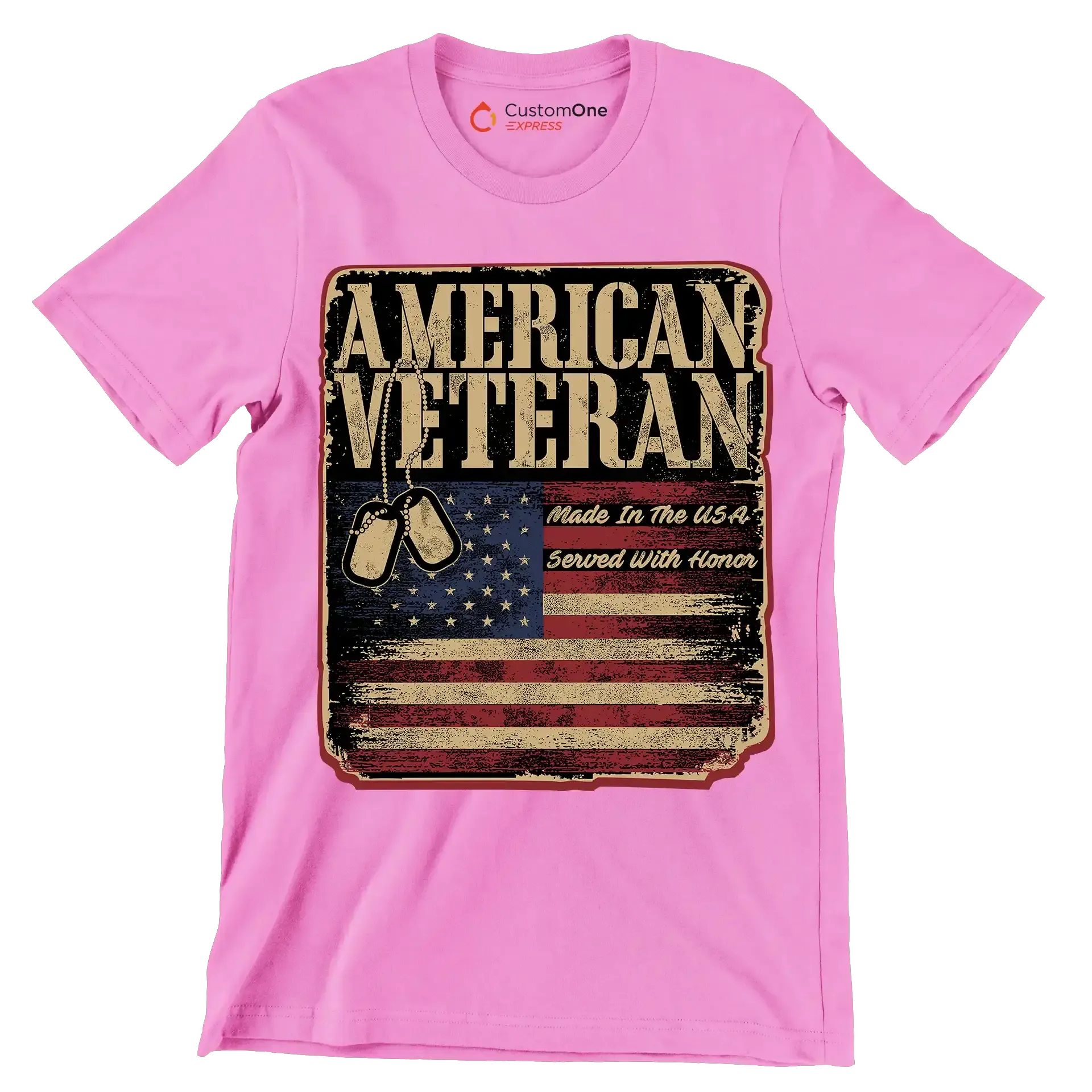 american veteran made in the usa served with honor - Veterans Themed T-Shirt-Pink-S-Custom One Express
