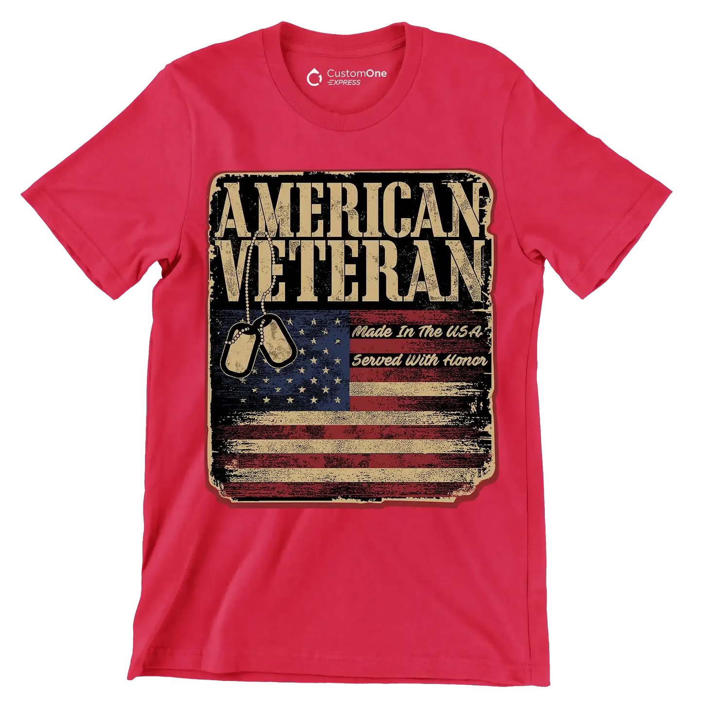 american veteran made in the usa served with honor - Veterans Themed T-Shirt-Red-S-Custom One Express