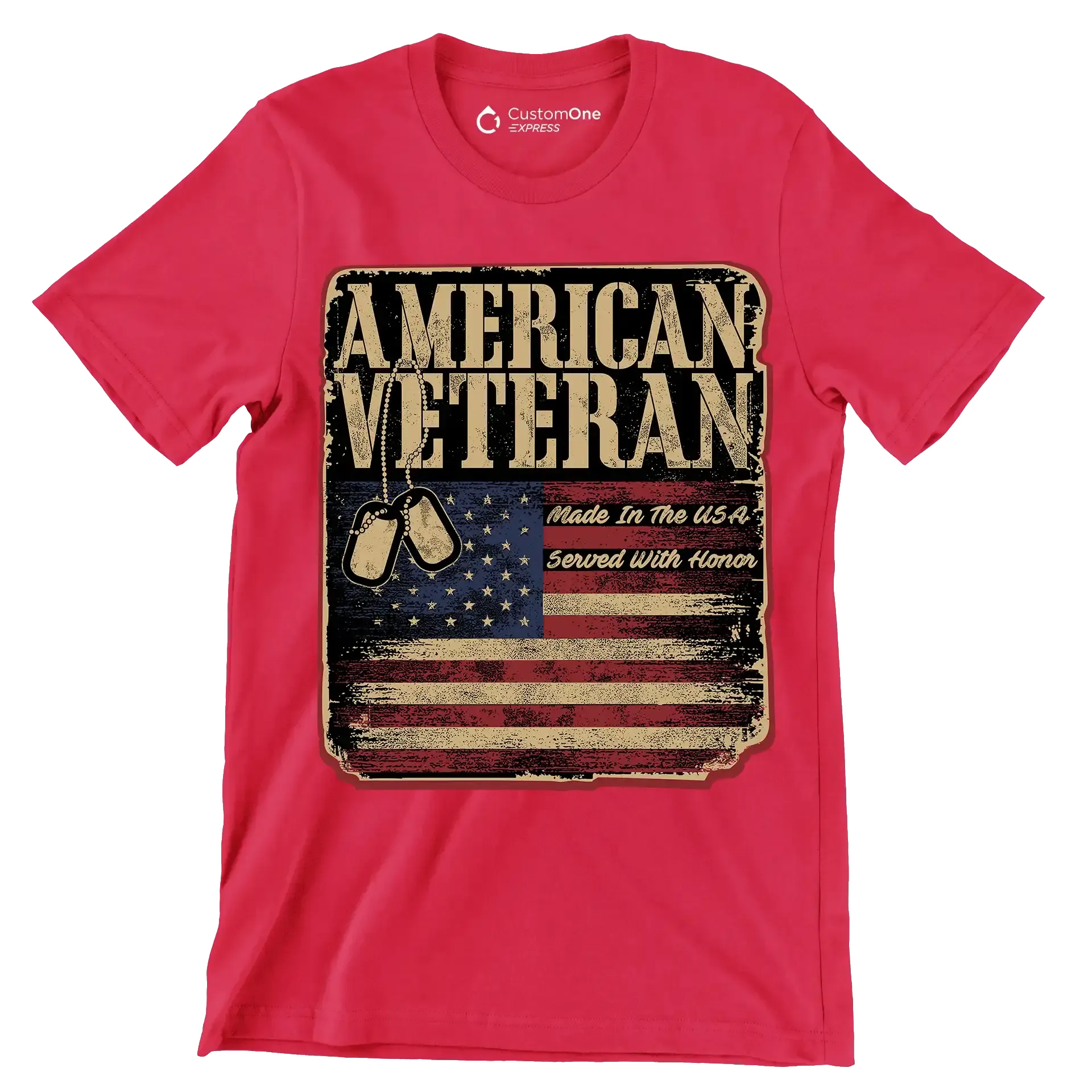 american veteran made in the usa served with honor - Veterans Themed T-Shirt-Red-S-Custom One Express