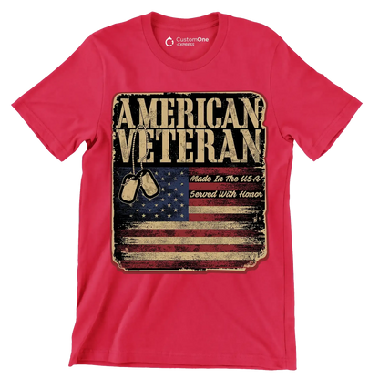 american veteran made in the usa served with honor - Veterans Themed T-Shirt-Red-S-Custom One Express
