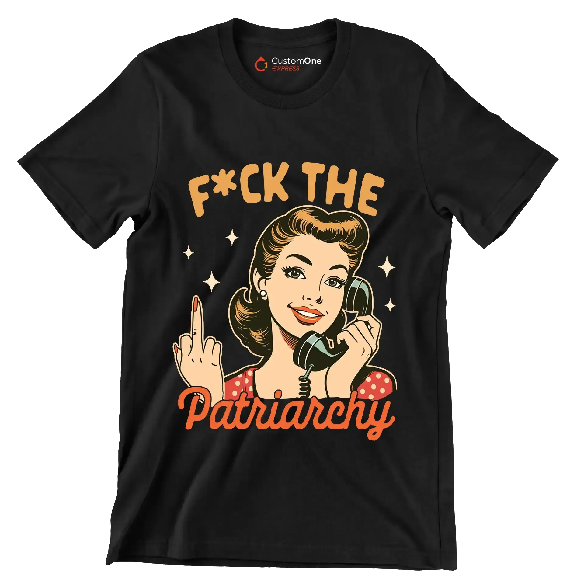 fuck the patriarchy - Retro Themed T-Shirt-Black-S-Custom One Express