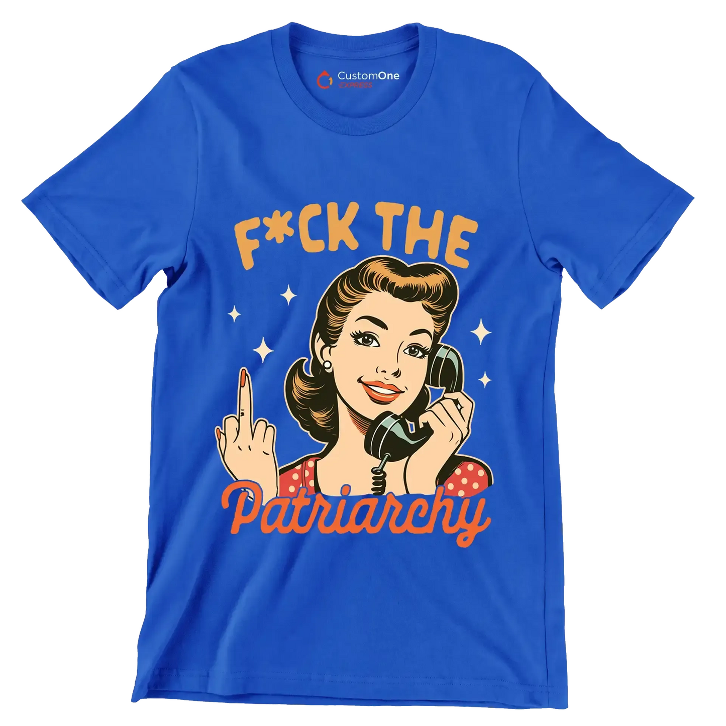 fuck the patriarchy - Retro Themed T-Shirt-Blue-S-Custom One Express