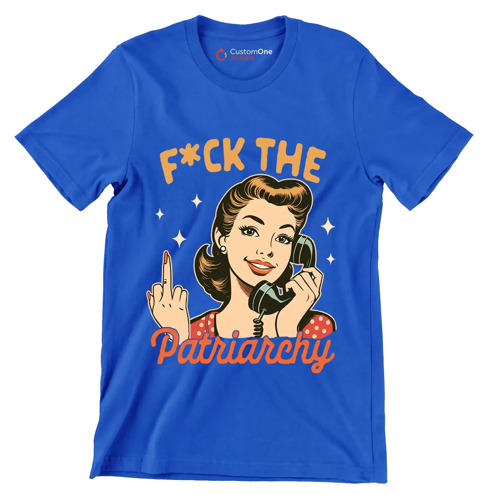 fuck the patriarchy - Retro Themed T-Shirt-Blue-S-Custom One Express