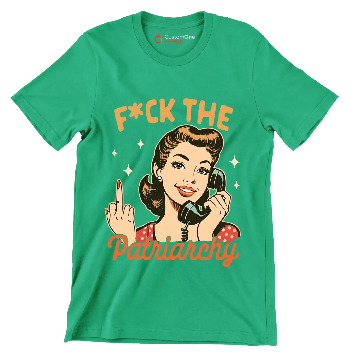 fuck the patriarchy - Retro Themed T-Shirt-Green-S-Custom One Express