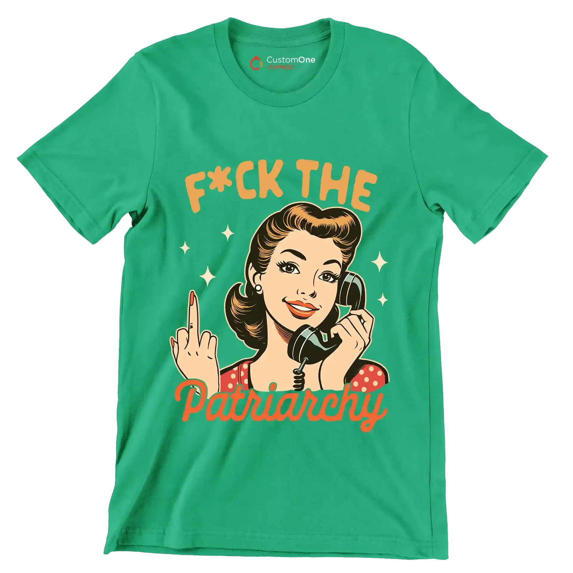 fuck the patriarchy - Retro Themed T-Shirt-Green-S-Custom One Express