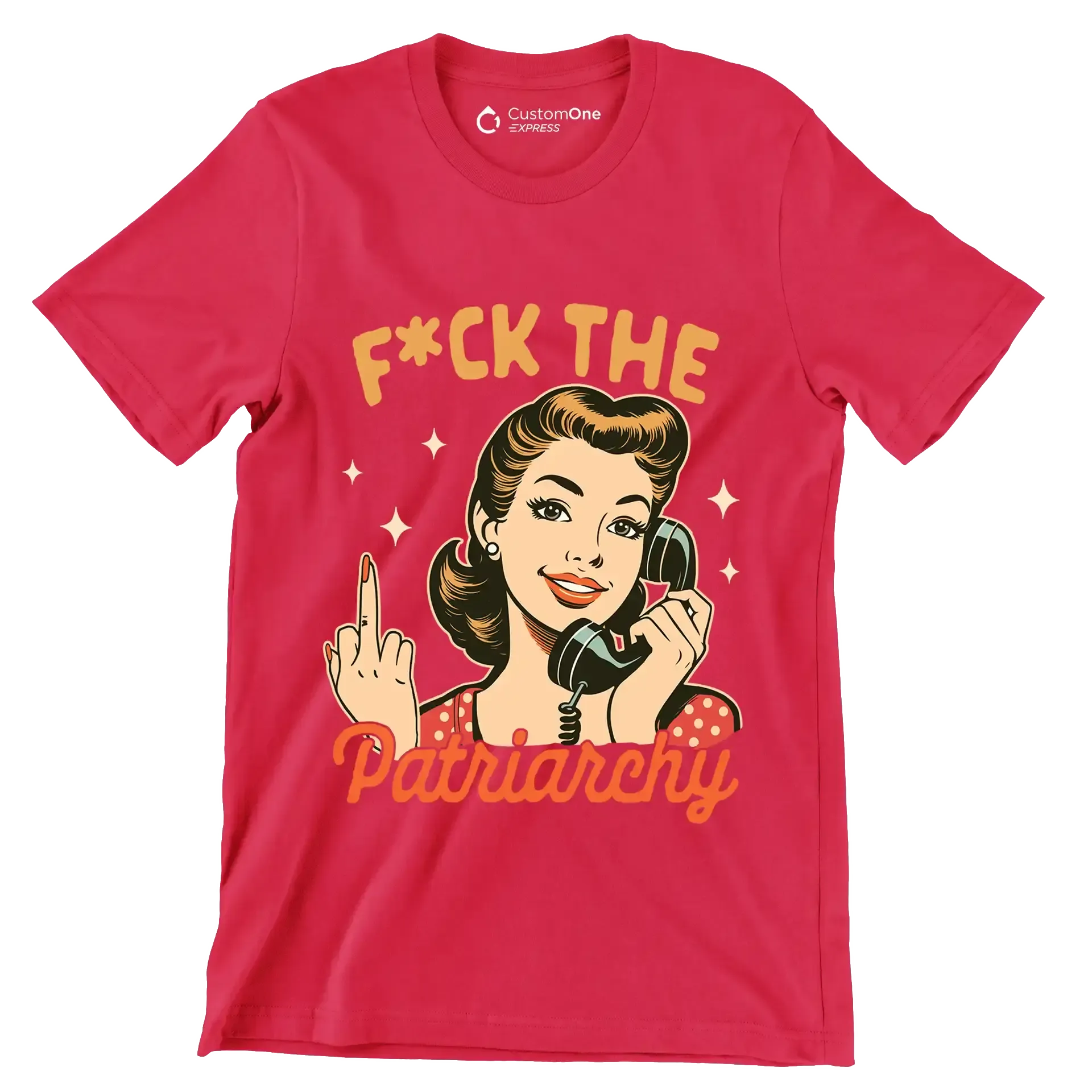 fuck the patriarchy - Retro Themed T-Shirt-Red-S-Custom One Express