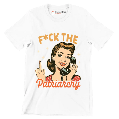 fuck the patriarchy - Retro Themed T-Shirt-White-S-Custom One Express