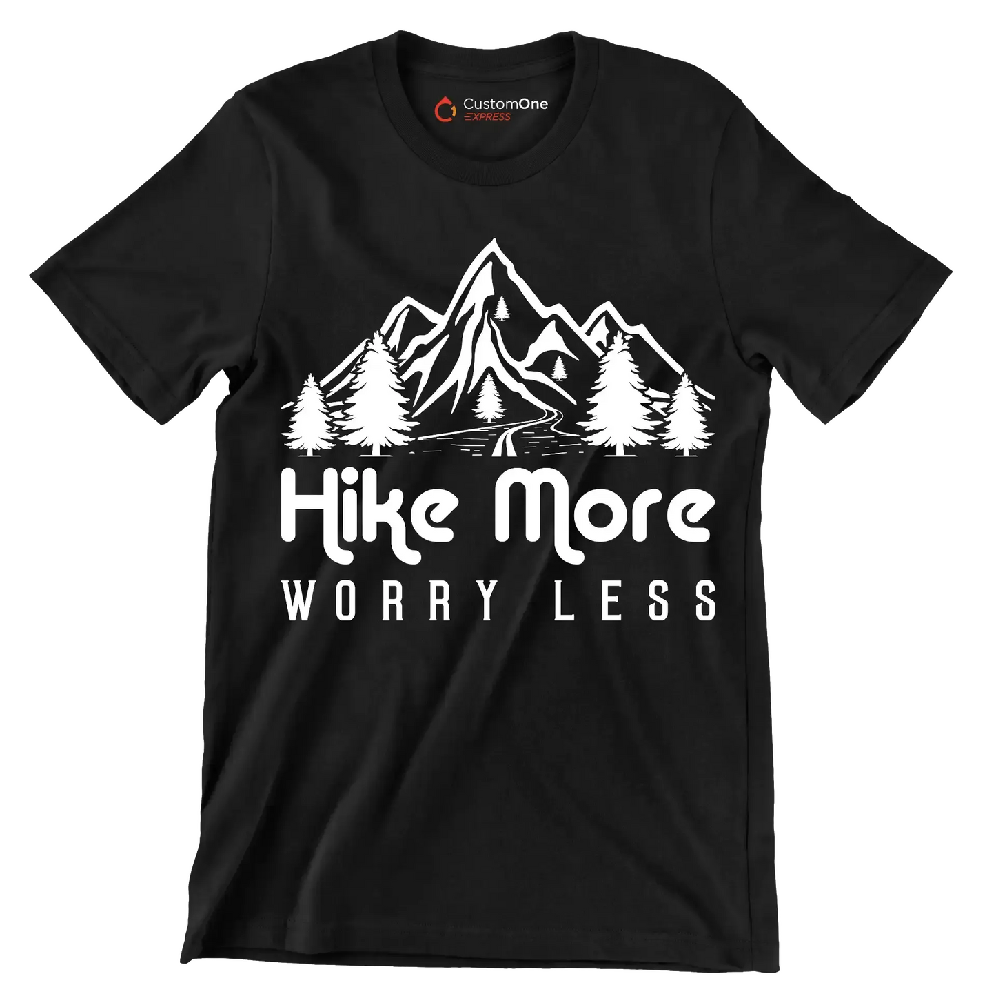 hike more worry less - Hiking Themed T-Shirt-Black-S-Custom One Express