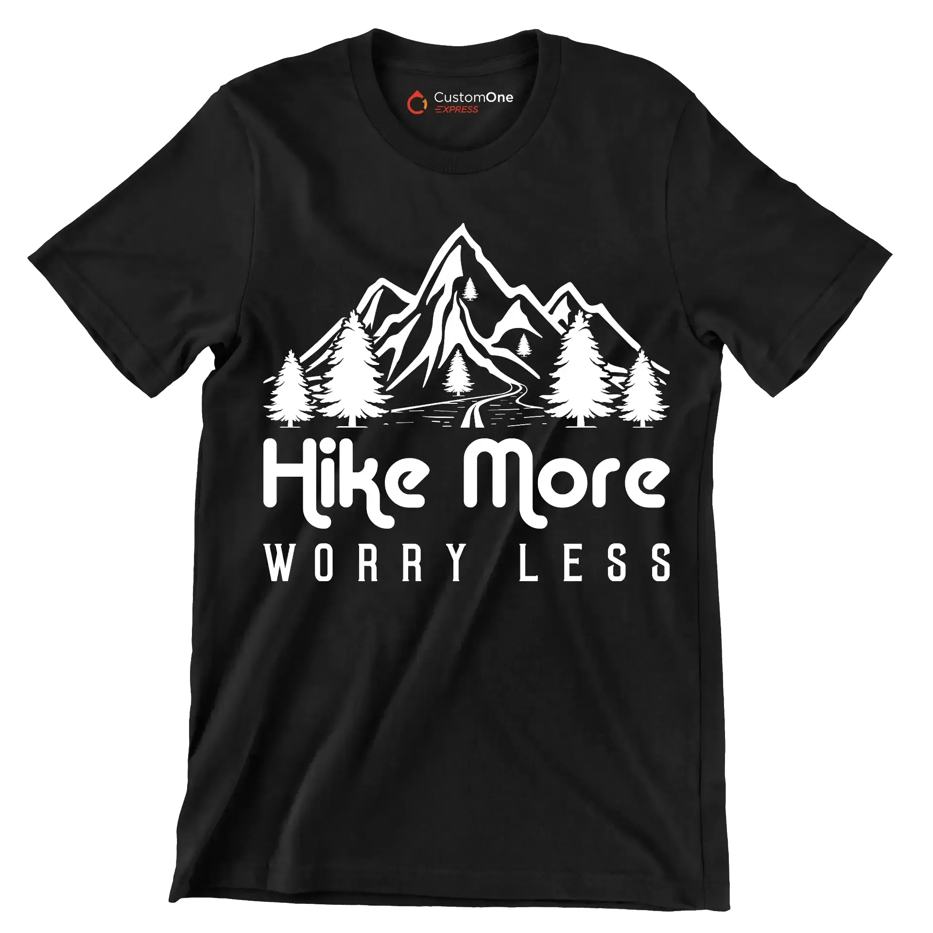 hike more worry less - Hiking Themed T-Shirt-Black-S-Custom One Express
