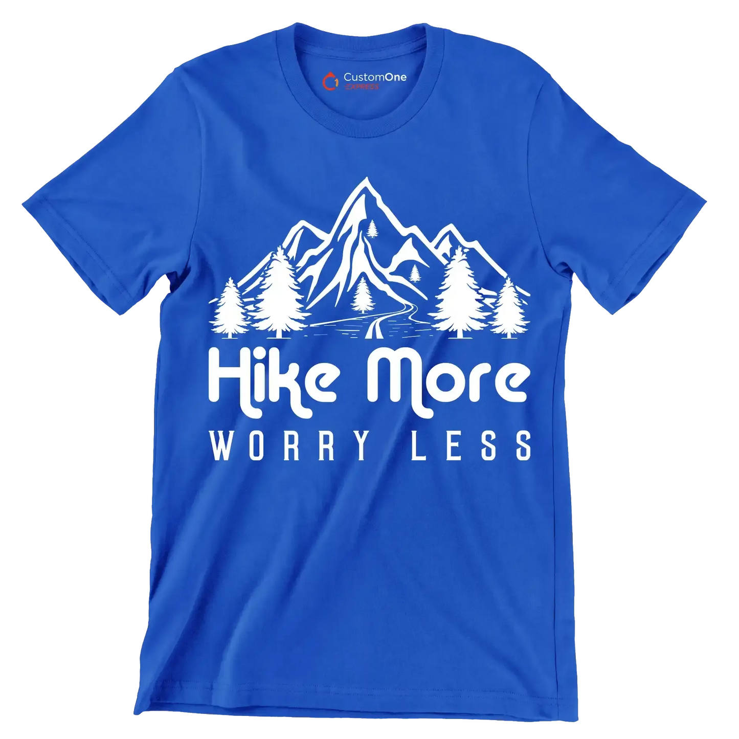 hike more worry less - Hiking Themed T-Shirt-Blue-S-Custom One Express