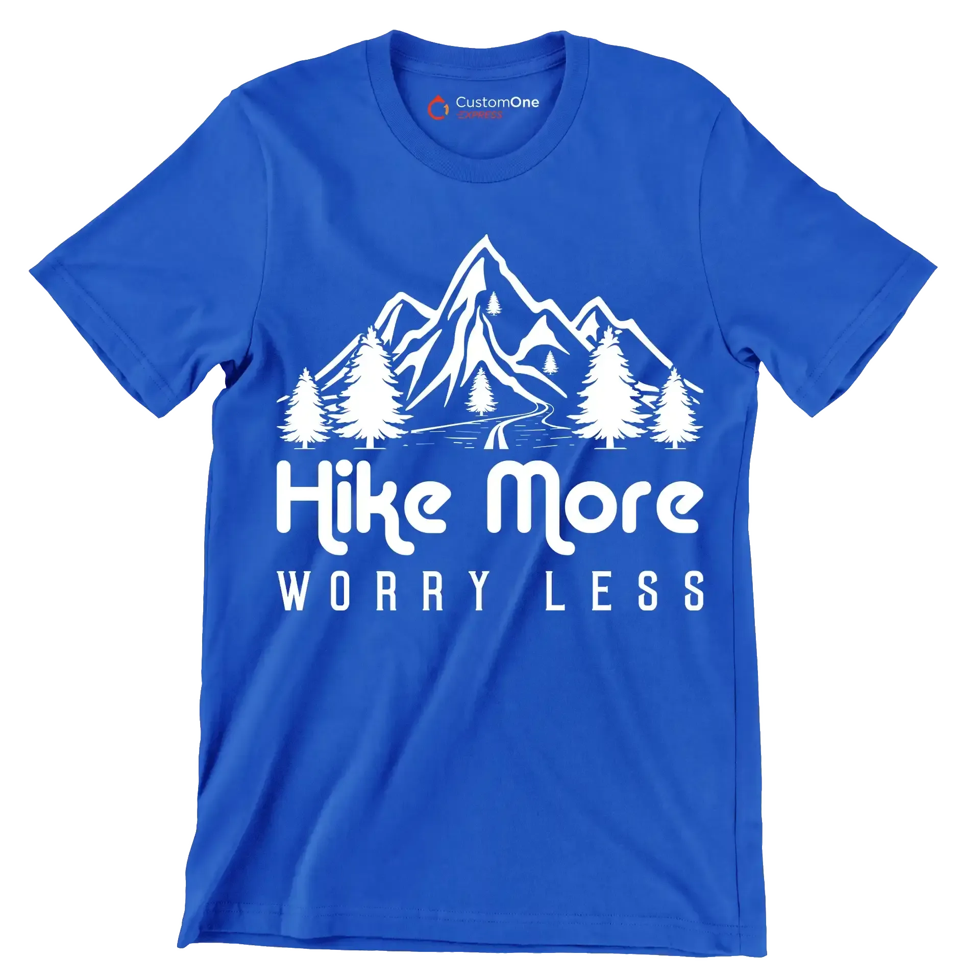 hike more worry less - Hiking Themed T-Shirt-Blue-S-Custom One Express