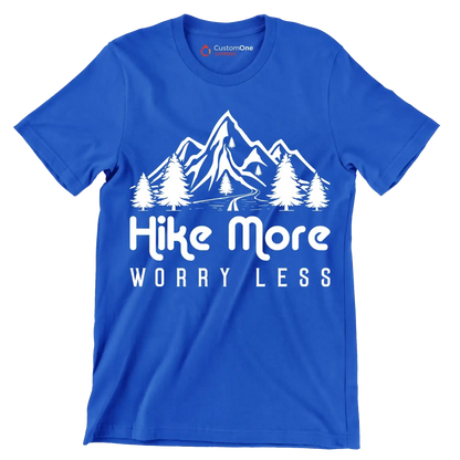 hike more worry less - Hiking Themed T-Shirt-Blue-S-Custom One Express