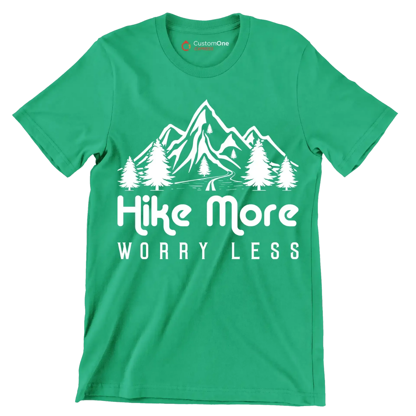 hike more worry less - Hiking Themed T-Shirt-Green-S-Custom One Express