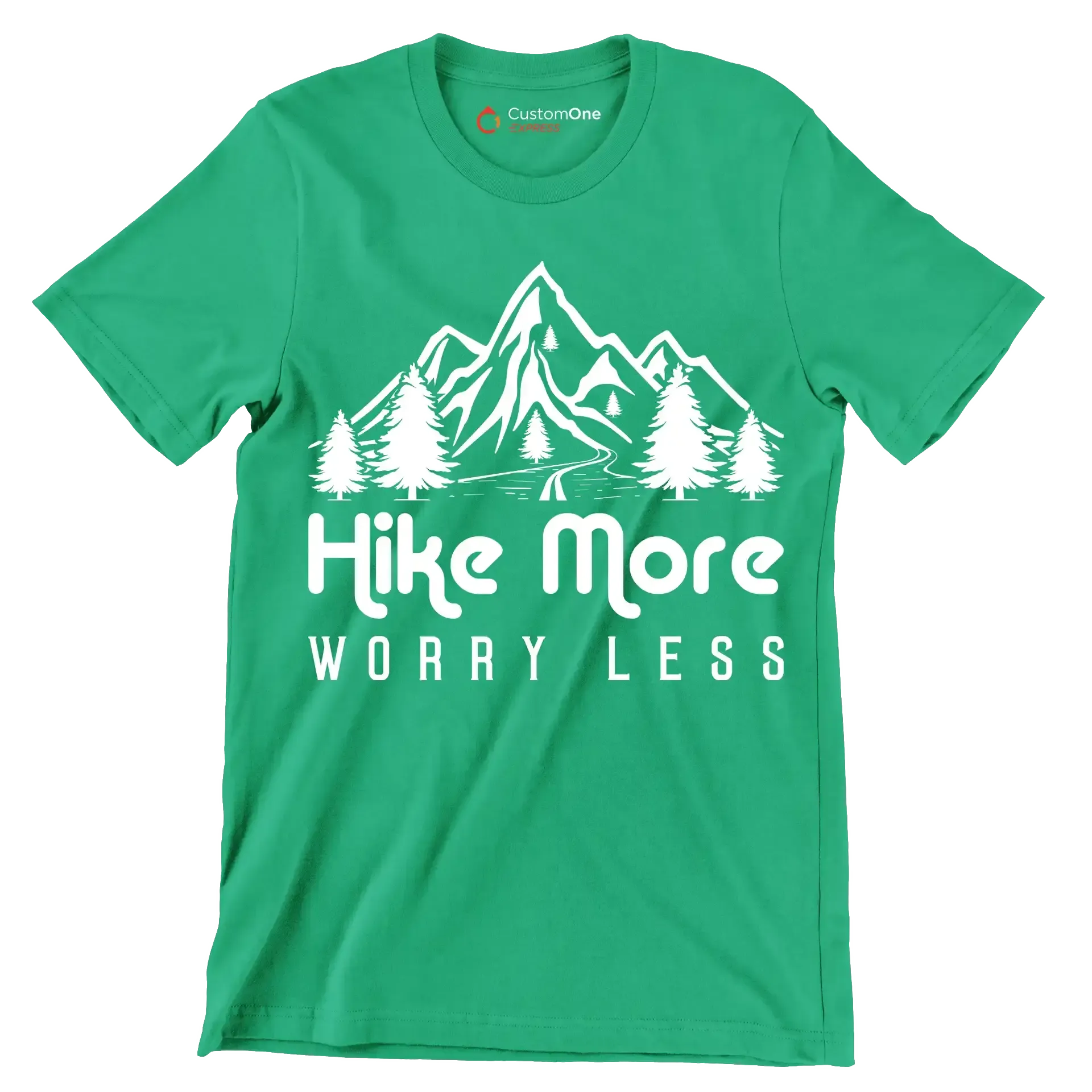hike more worry less - Hiking Themed T-Shirt-Green-S-Custom One Express
