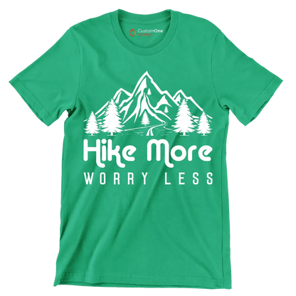 hike more worry less - Hiking Themed T-Shirt-Green-S-Custom One Express