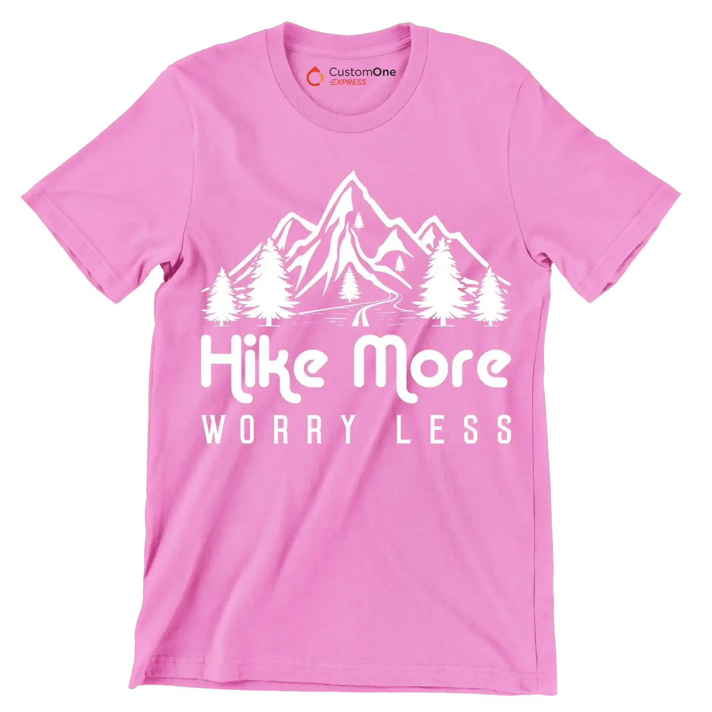 hike more worry less - Hiking Themed T-Shirt-Pink-S-Custom One Express