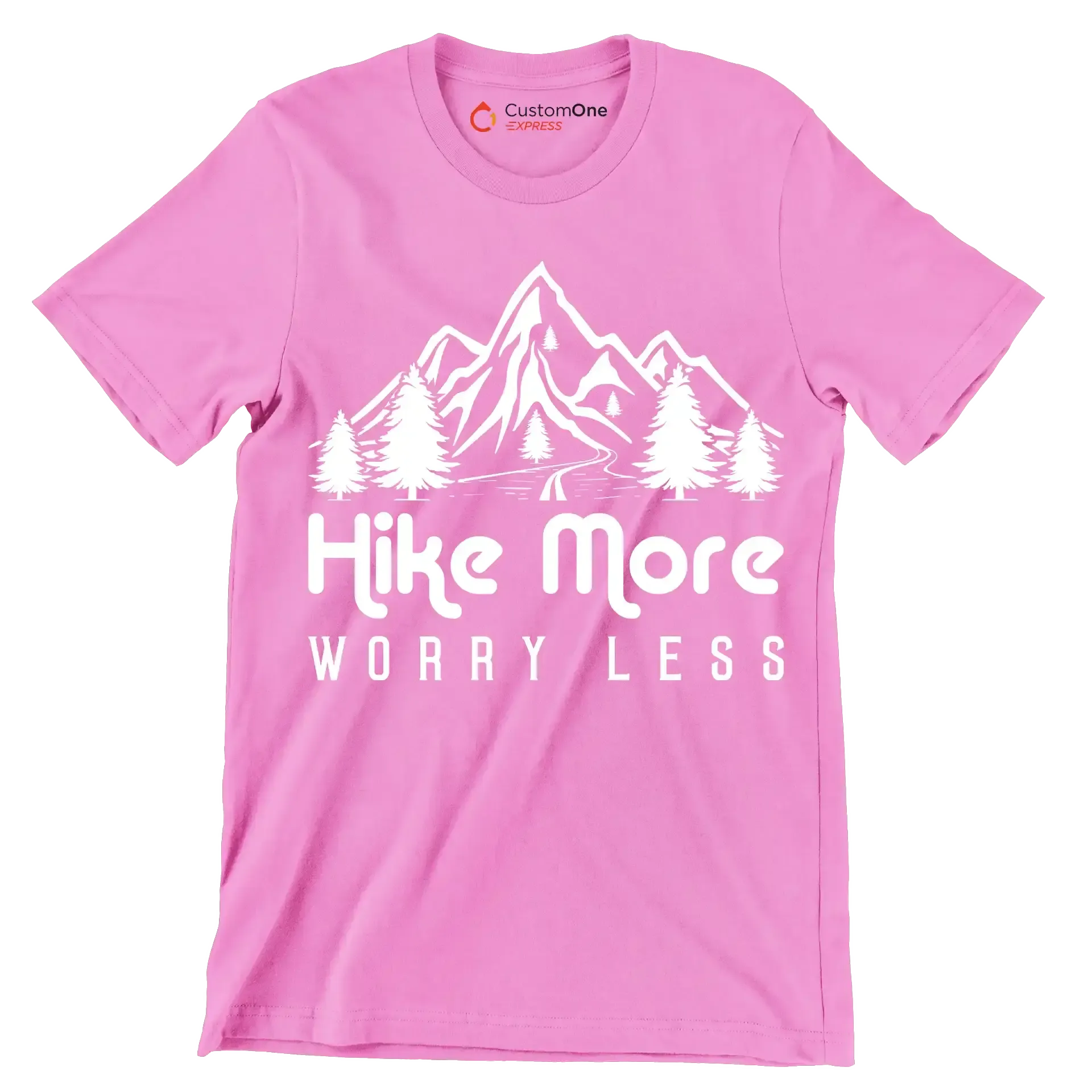 hike more worry less - Hiking Themed T-Shirt-Pink-S-Custom One Express