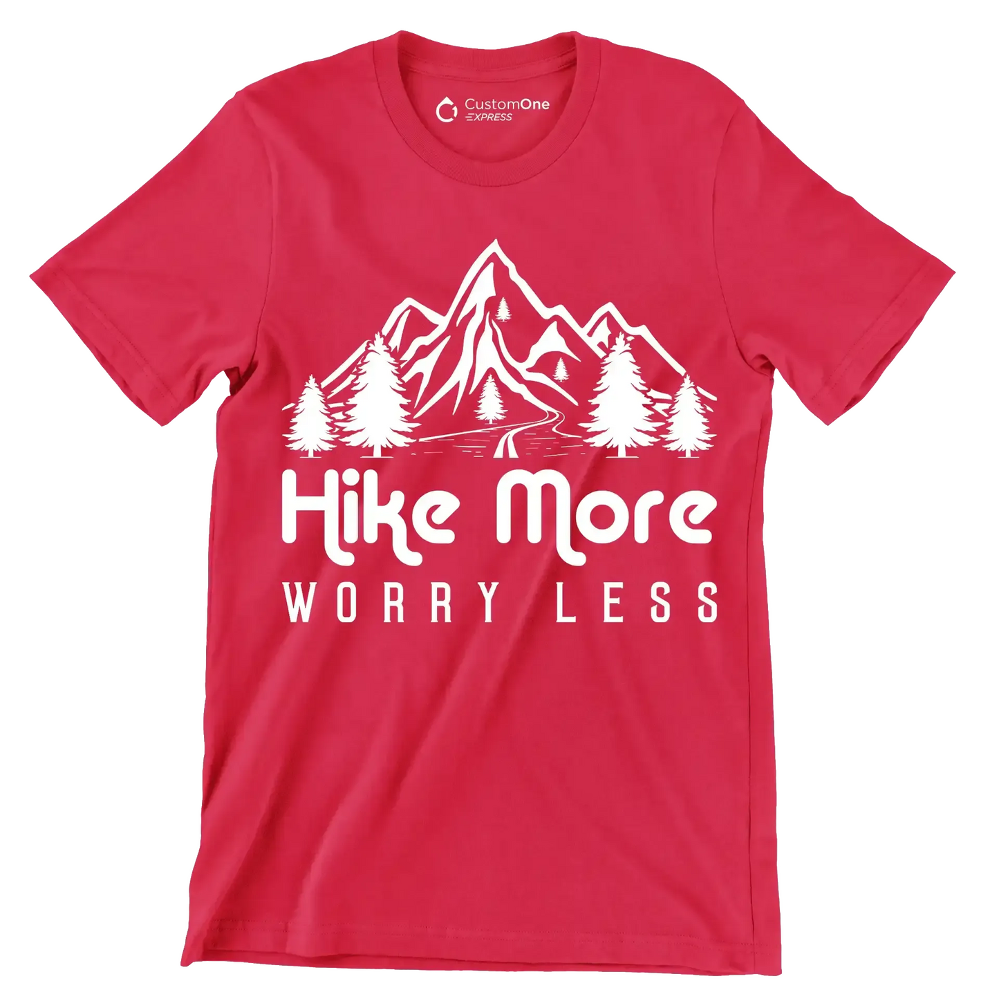 hike more worry less - Hiking Themed T-Shirt-Red-S-Custom One Express
