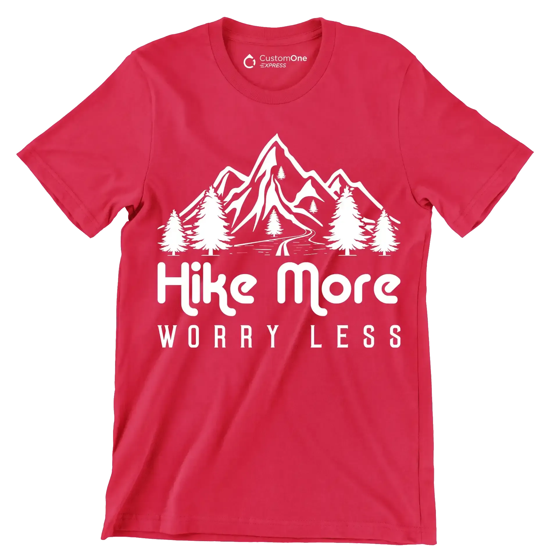 hike more worry less - Hiking Themed T-Shirt-Red-S-Custom One Express