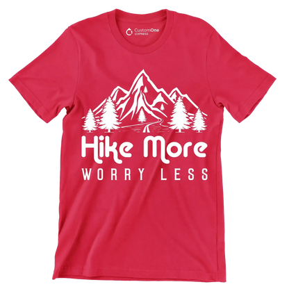 hike more worry less - Hiking Themed T-Shirt-Red-S-Custom One Express