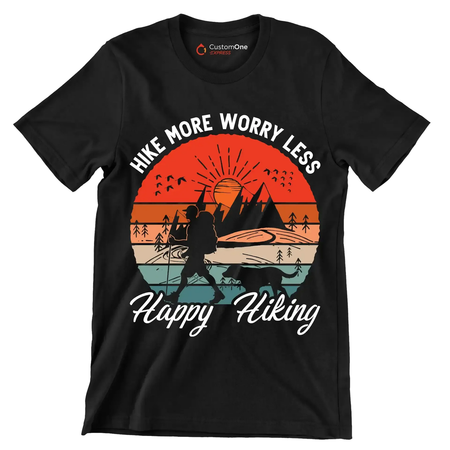 hike more worry less happy hiking - Hiking Themed T-Shirt-Black-S-Custom One Express