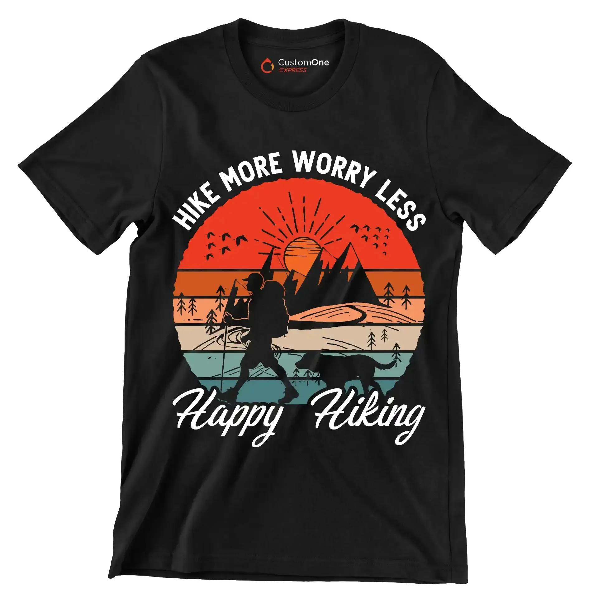 hike more worry less happy hiking - Hiking Themed T-Shirt-Black-S-Custom One Express