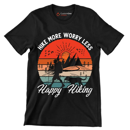 hike more worry less happy hiking - Hiking Themed T-Shirt-Black-S-Custom One Express