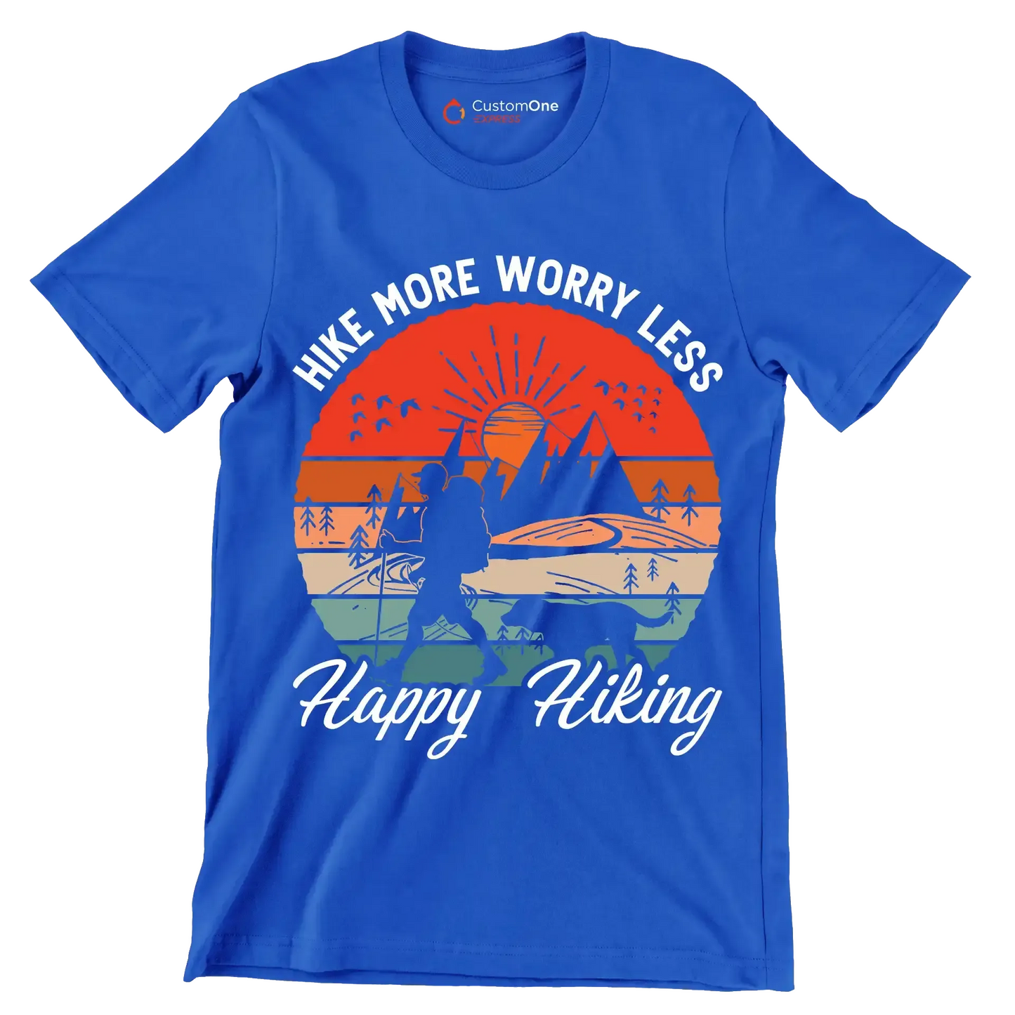 hike more worry less happy hiking - Hiking Themed T-Shirt-Blue-S-Custom One Express
